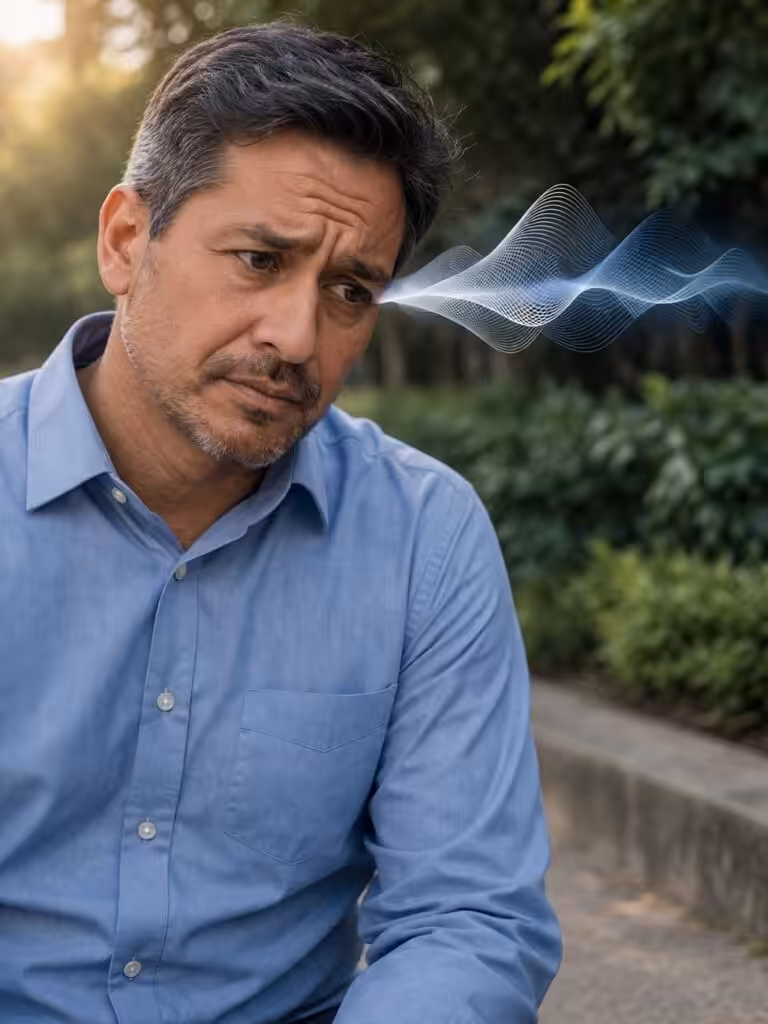 Hombre con dificultad para escuchar